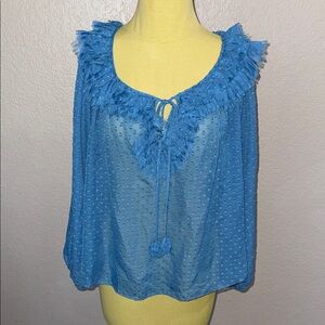 Rebecca Taylor Blue Textured Ruffle Tie-Neck Top size 4